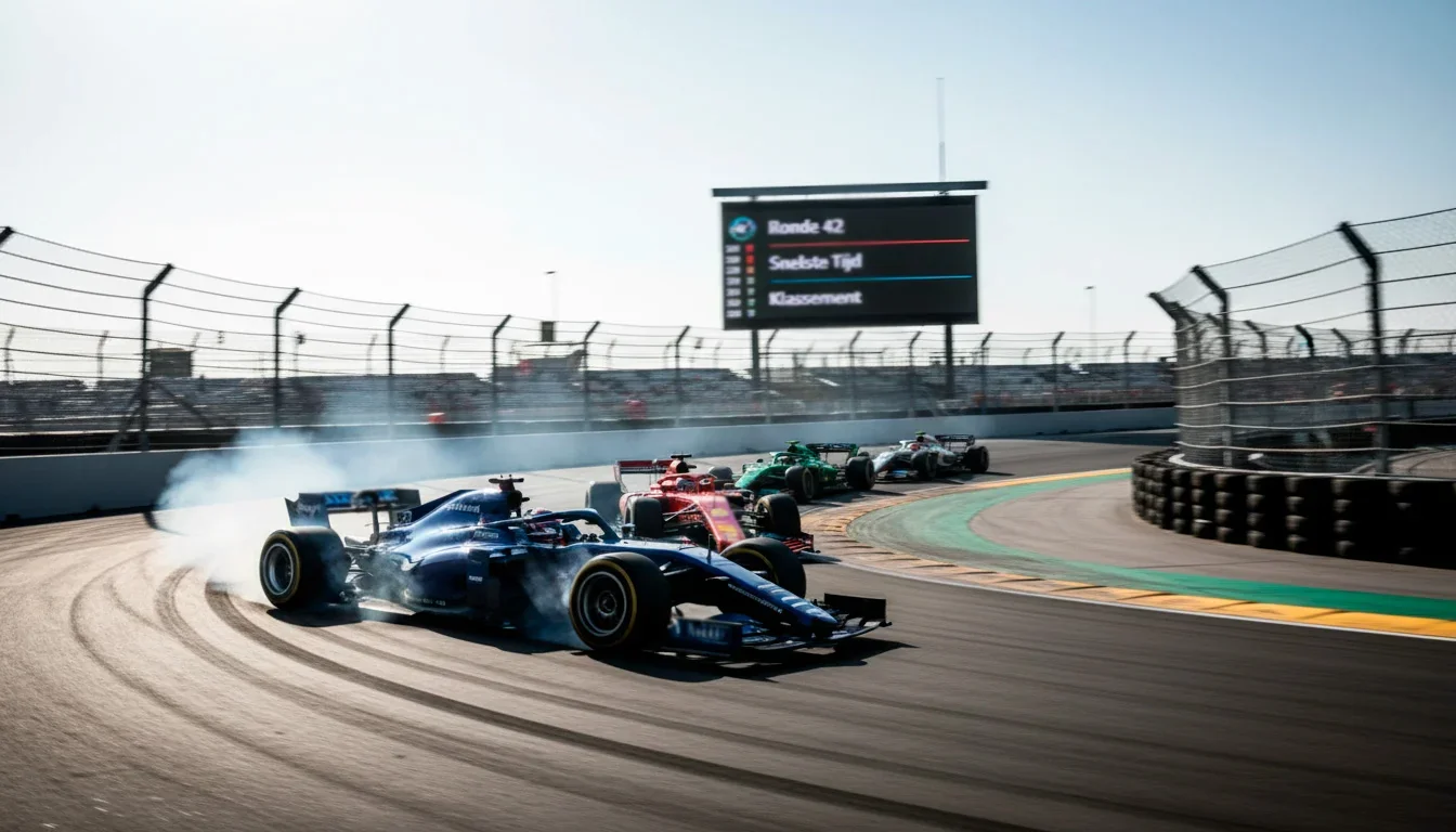 F1-auto op hoge snelheid door een bocht tijdens een Grand Prix met publiek op de achtergrond